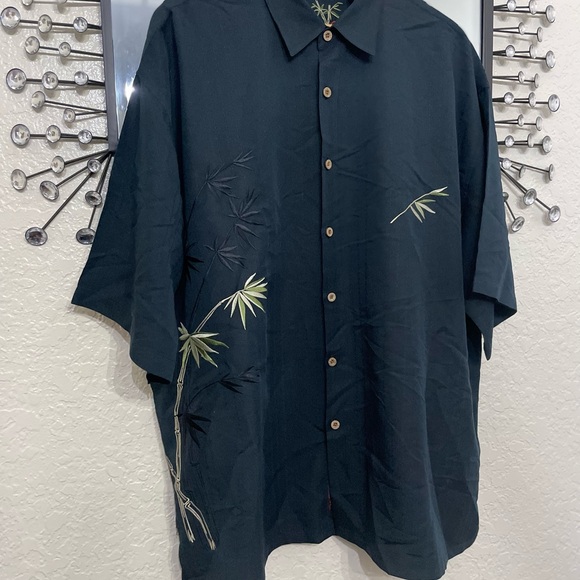 Men's Black Bamboo embroidered button down Shirt XXL - Picture 1 of 15